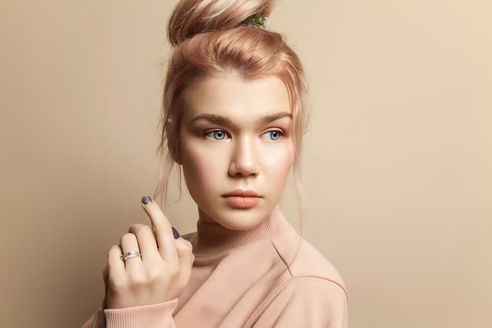 Woman with pastel colored hair