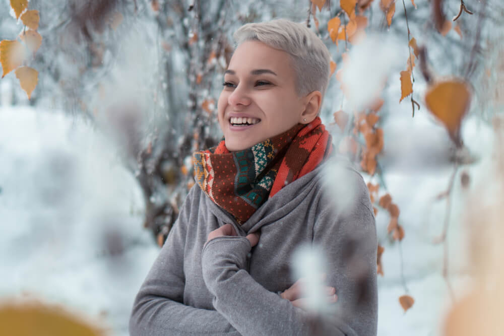 Woman with short cropped hair