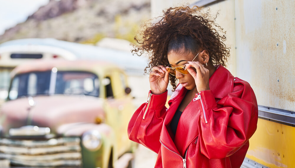 Woman with slick ponytail